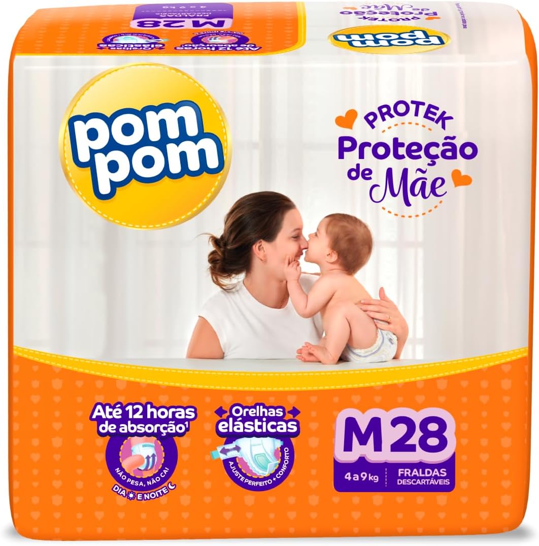 Fralda Pom Pom Protek Proteção de Mãe Jumbo M 28 Unidades