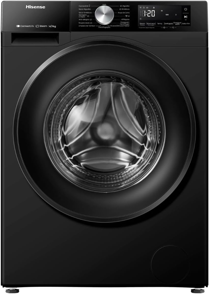 Lava e Seca Hisense 3S 14/9 Kg Inverter Wi-Fi e Função Steam Black Noir 127V - Wd3S1443Bb1