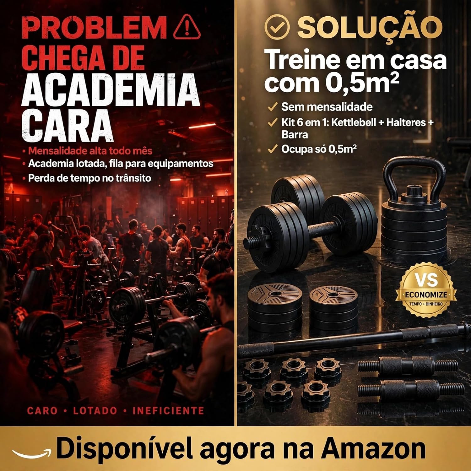 Mostra aplicabilidade real no treino e ajuda a vender a ideia de academia em casa.