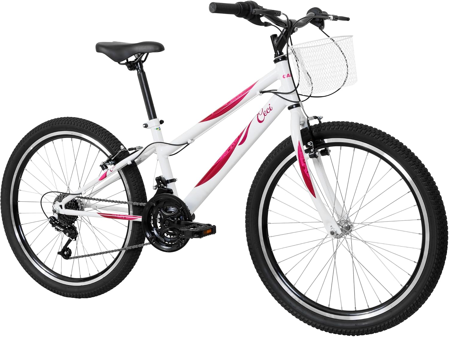 Bicicleta Caloi Ceci Aro 24, 21 Marchas, Grip Shift, Freio V-Brake, Aros de Alumínio Parede Dupla, Cestinha, Passeio e Lazer
