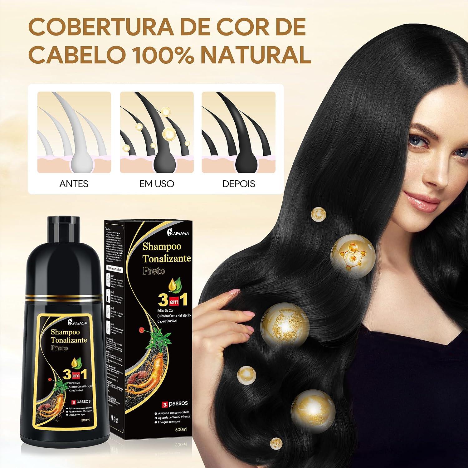 Destaca detalhes práticos da fórmula 3 em 1 e possíveis diferenciais do shampoo tonalizante.