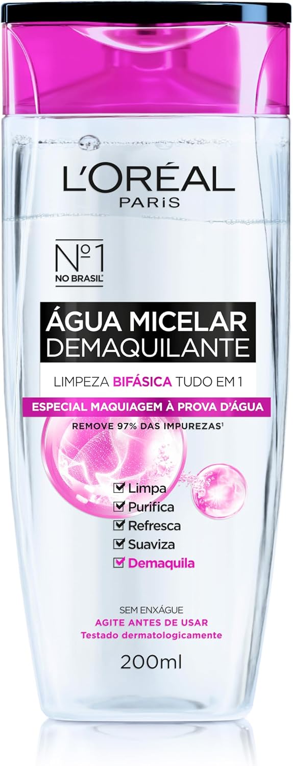 Água Micelar Bifásica L'oréal Paris Solução de Limpeza 5 Em 1, 200Ml