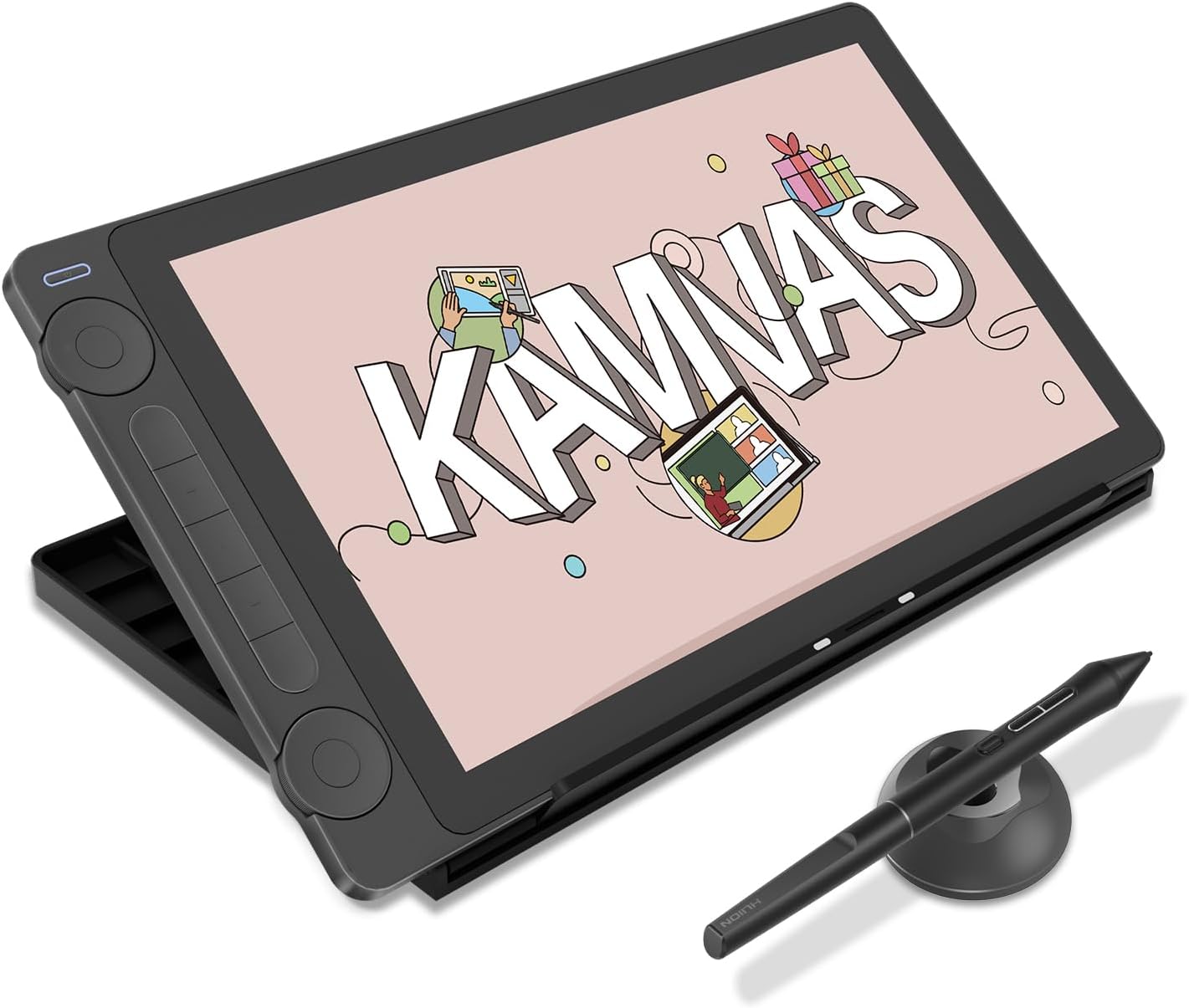 Apresenta o design geral, tamanho compacto de 13,3 polegadas e a identidade visual do tablet com tela.