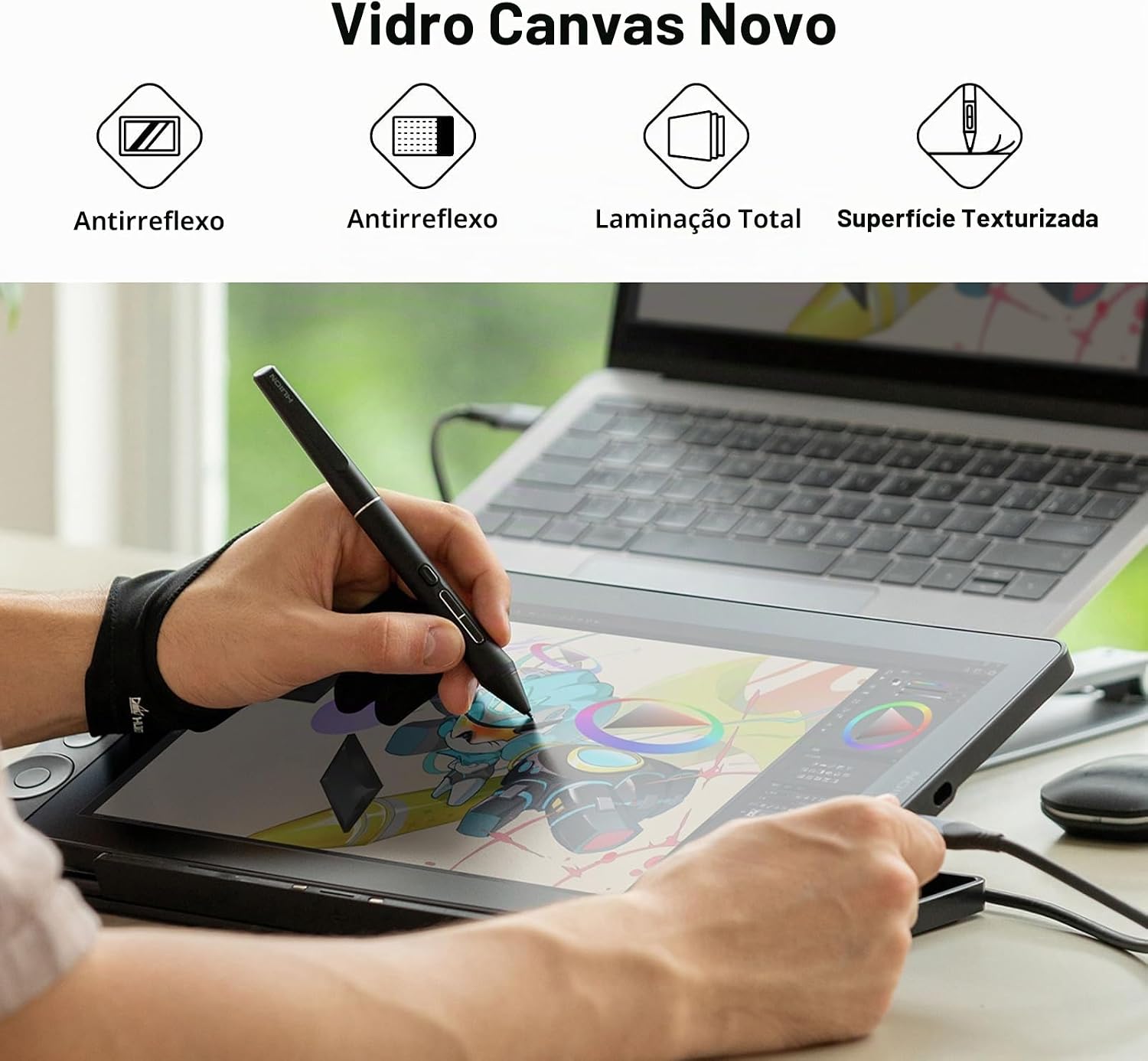 Ajuda a demonstrar ergonomia, sensação de uso e como o produto se encaixa no fluxo criativo real.