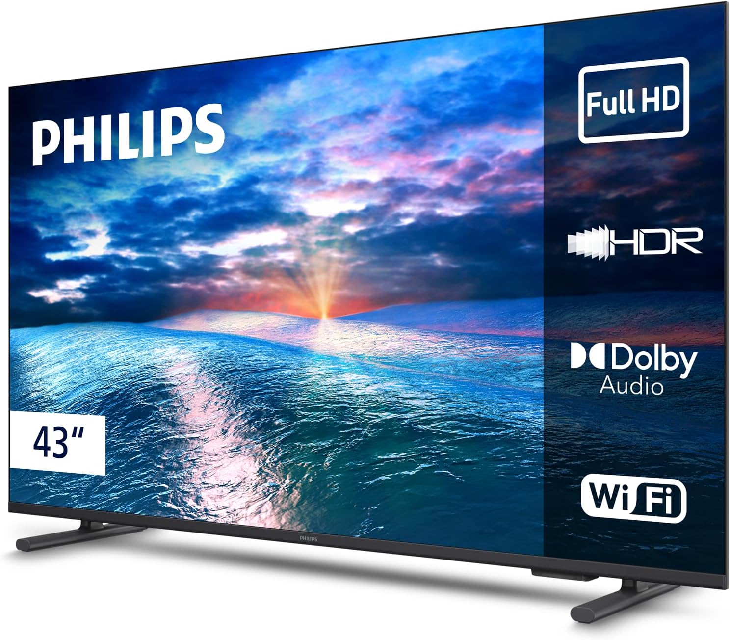 Evidencia como a TV fica no ambiente e reforça o apelo do design sem bordas.