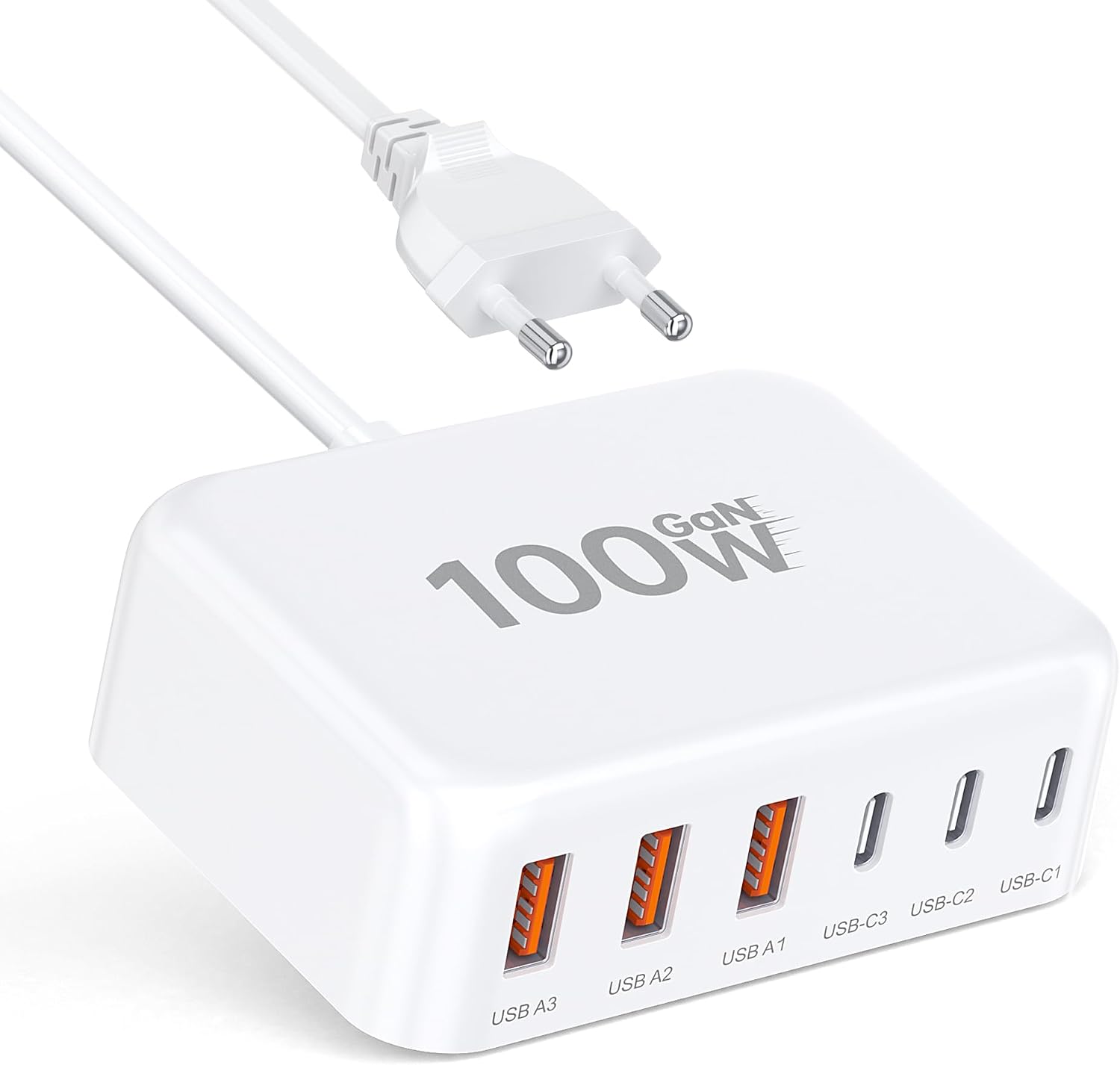 Carregador Rápido USB C, Hub de Carregamento Tipo Cubo com 6 Portas Gan de 100 W, Adaptador de Tomada com Extensão para Ipad, Iphone 16/15/14/13/12 Pro Max, Pixel, Note, Galaxy, Cabo de 1,5 M