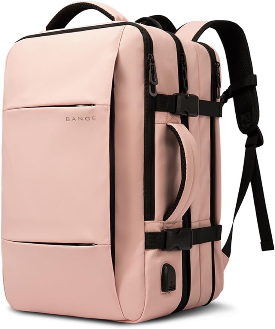 Bange Mochila Executiva Masculina Reforçada de 40L Expansível Antifurto Impermeável para Notebooks de Até 17.3 Polegadas - Rosa