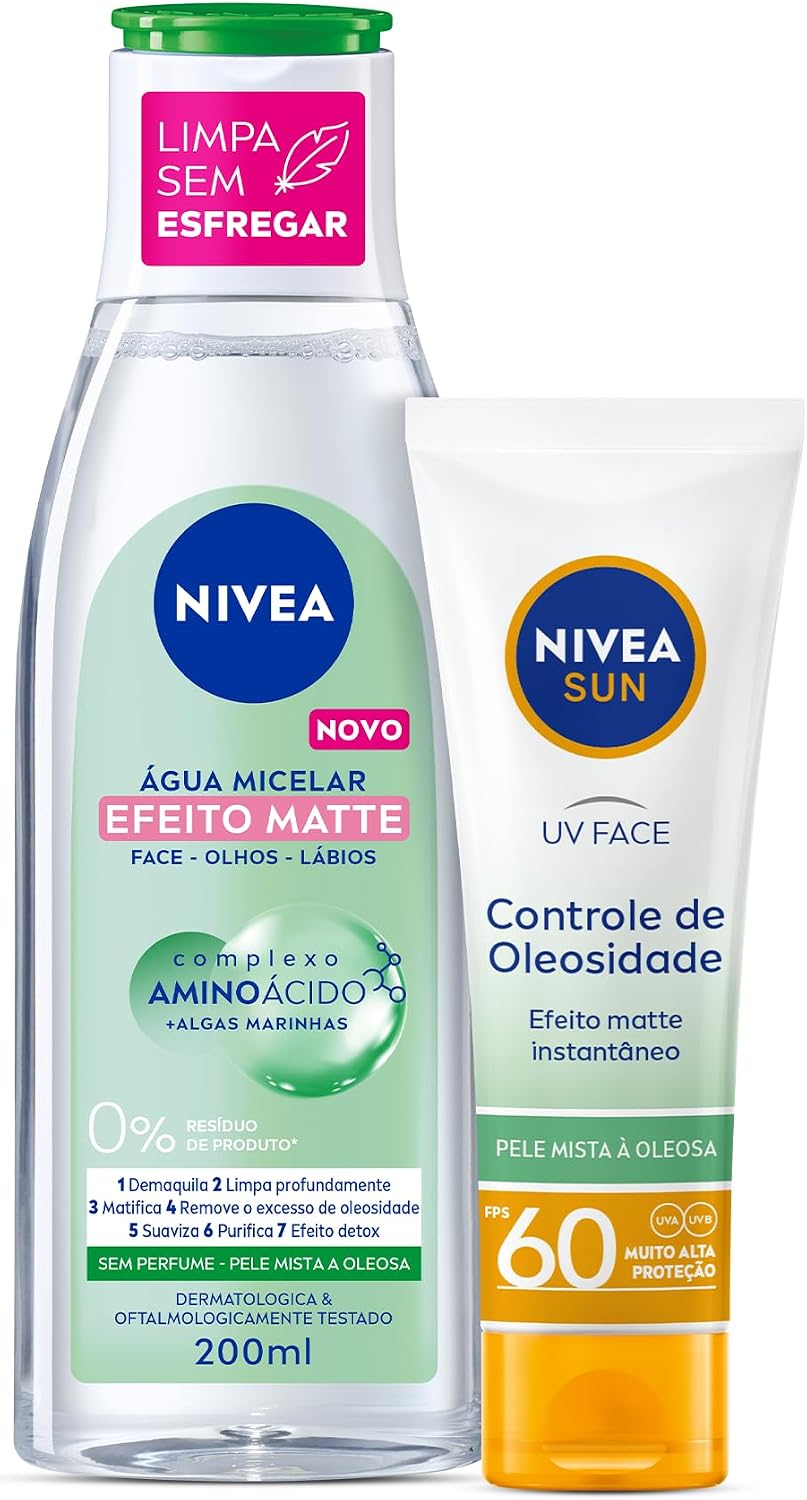 Kit Água Micelar, Protetor Solar Facial Nivea, Fps 60, 200Ml+50Ml