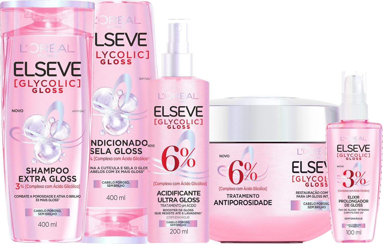 Kit de Tratamento Capilar Elseve Glycolic Gloss, 5 Produtos