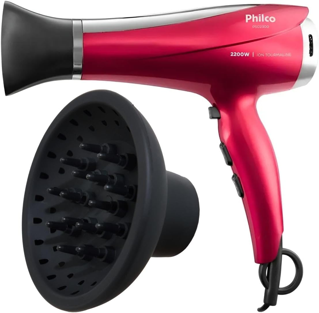 Secador de Cabelo Philco Profissional 2200W Íon Tourmaline com Difusor de Cachos - Bivolt