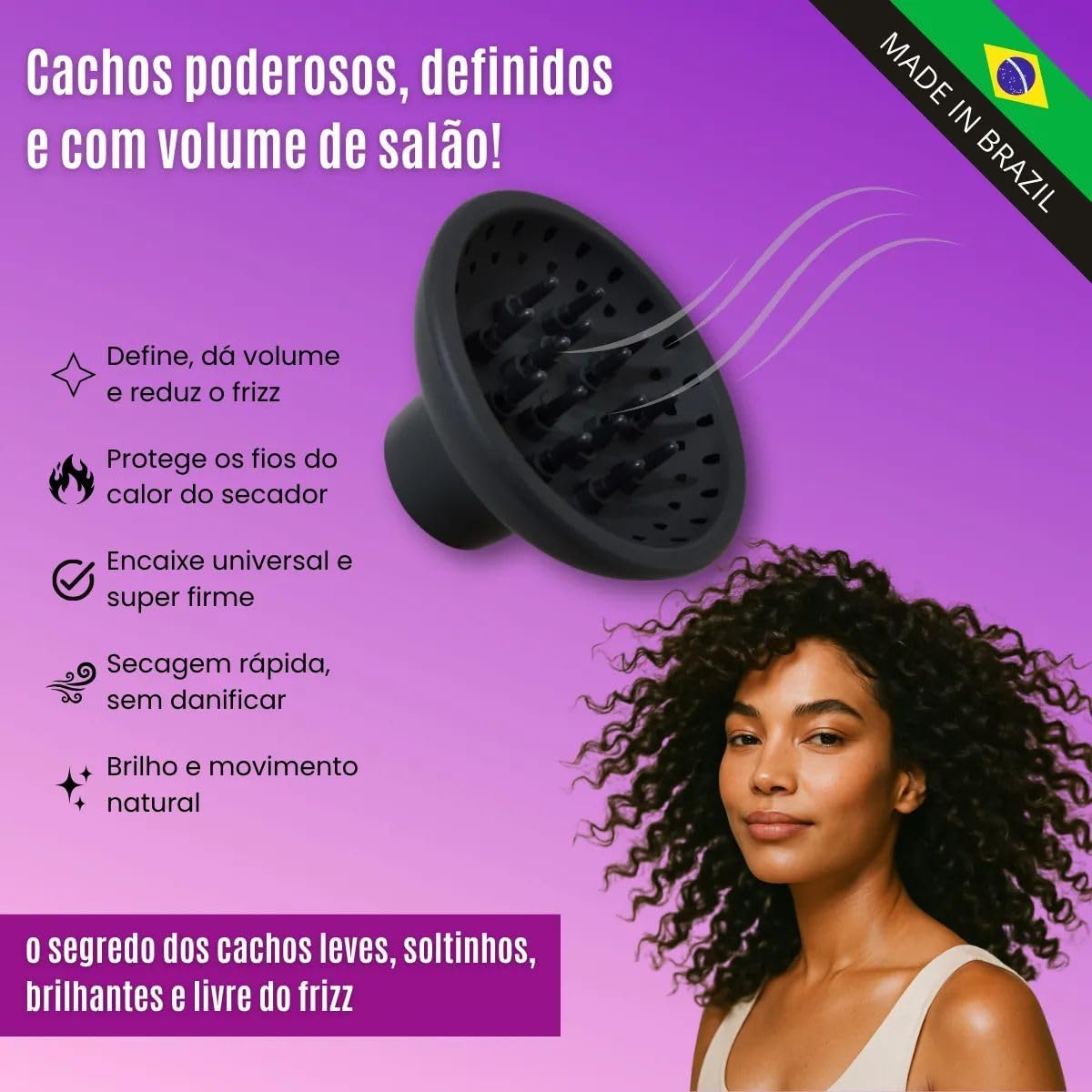 Evidencia o diferencial do kit: o acessório para definir cachos, dar volume e reduzir frizz.