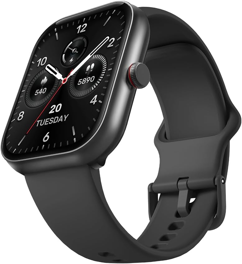 Apresenta o design geral, a cor preta e a proposta visual do produto como smartwatch unissex.