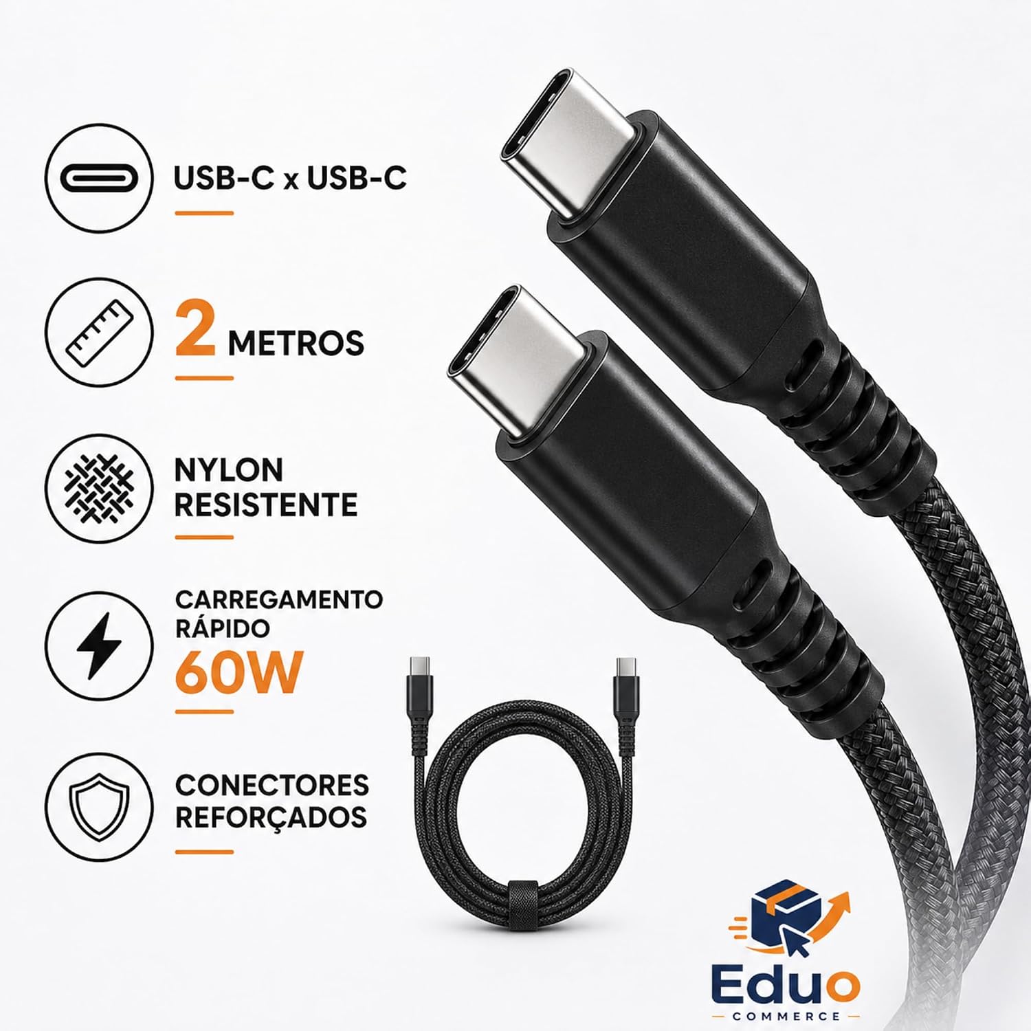 Evidencia o nylon trançado e a proposta de maior resistência ao uso diário.