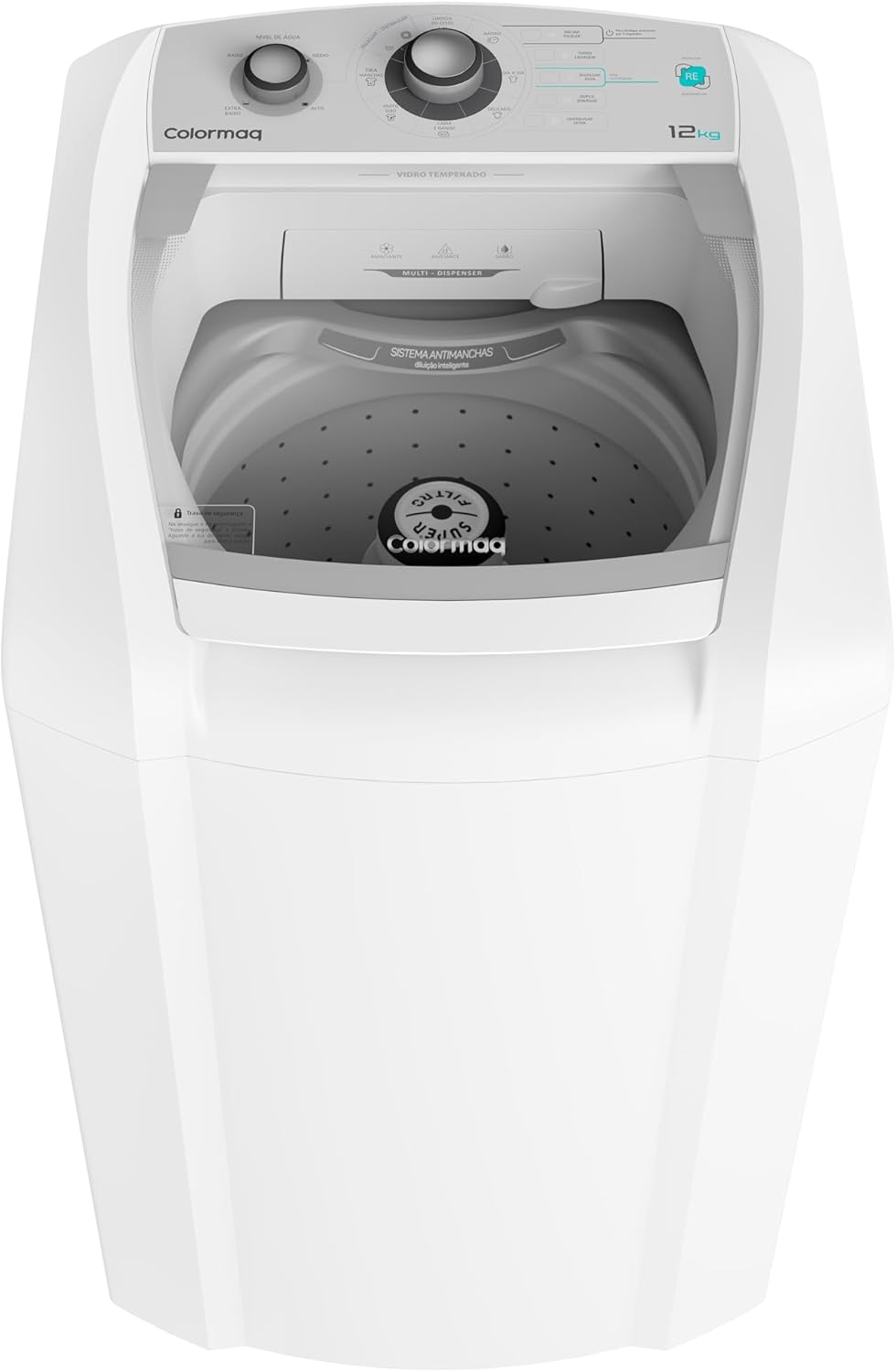 Apresenta o design geral, o formato de carga superior e a aparência da máquina para primeira impressão.