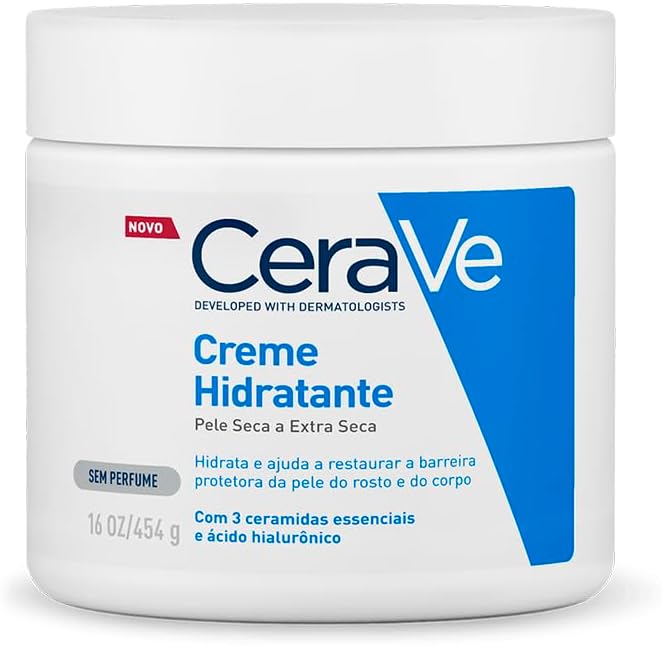 Cerave Creme Hidratante Corporal, para Pele Seca a Extra Seca, com 3 Ceramidas Essenciais e Ácido Hialurônico, Hidratação Profunda e Duradoura, Tecnologia Mve, sem Perfume, 453G
