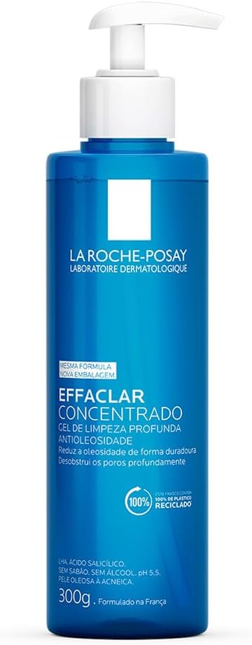 Mostra claramente o produto, tamanho e posicionamento premium da linha Effaclar.