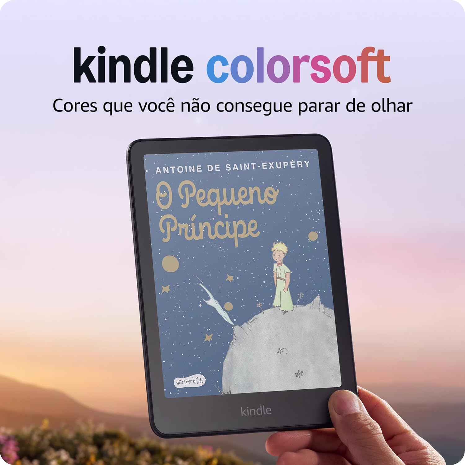 Mostra o visual geral do produto e reforça o diferencial da tela colorida como principal argumento de venda.