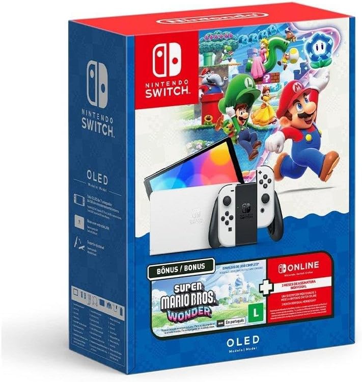 Bundle Nintendo Switch Oled + Super Mario Bros. Wonder + 3 Meses de Assinatura Nintendo Switch Online