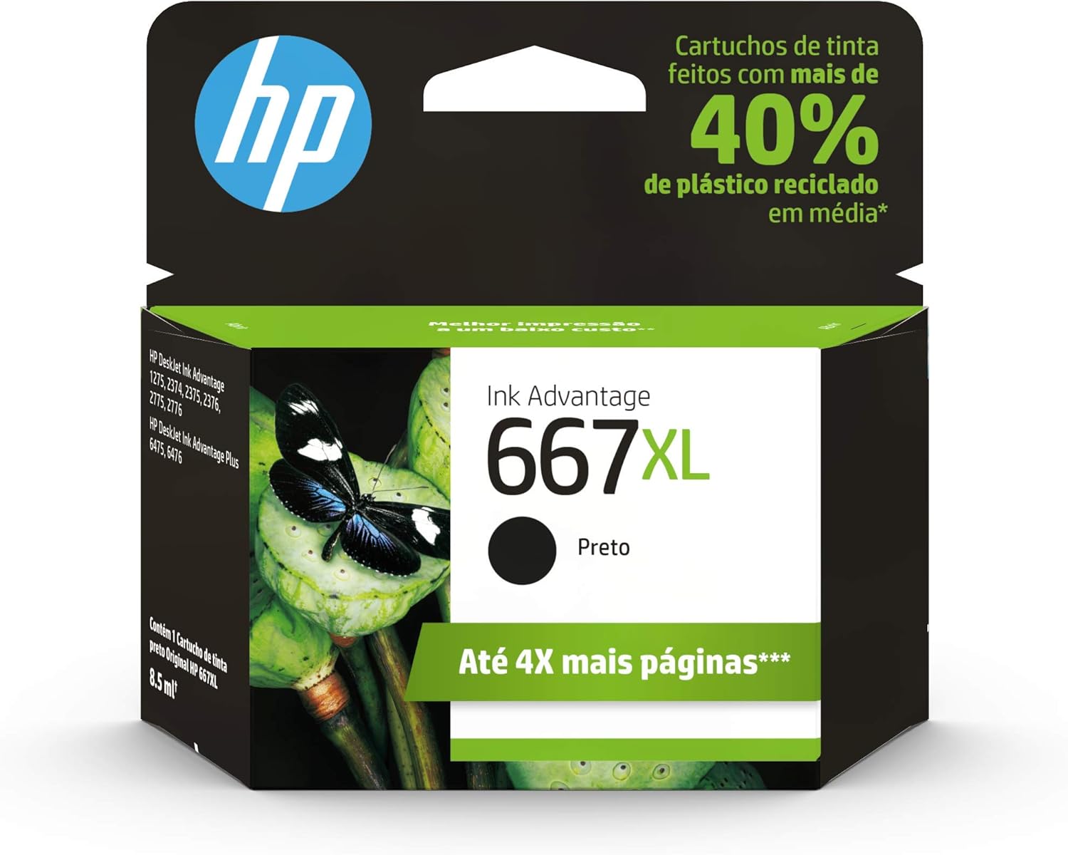 Identidade do produto, cor preta e apresentação do item original HP.