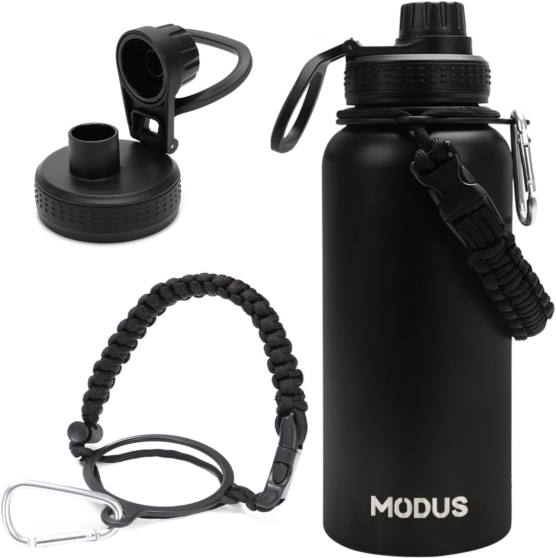 Garrafa Térmica de Água Isolada 950Ml Quente & Frio de Aço Inox com Alça (Preto)
