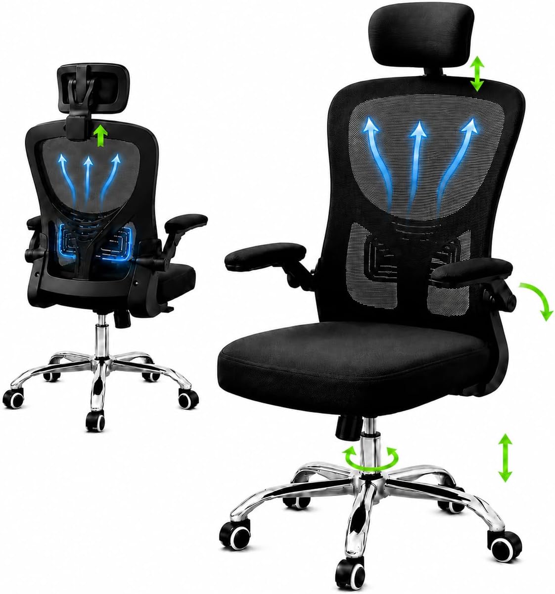 Apresenta a cadeira como produto principal, reforçando visual, cor e proposta ergonômica geral.