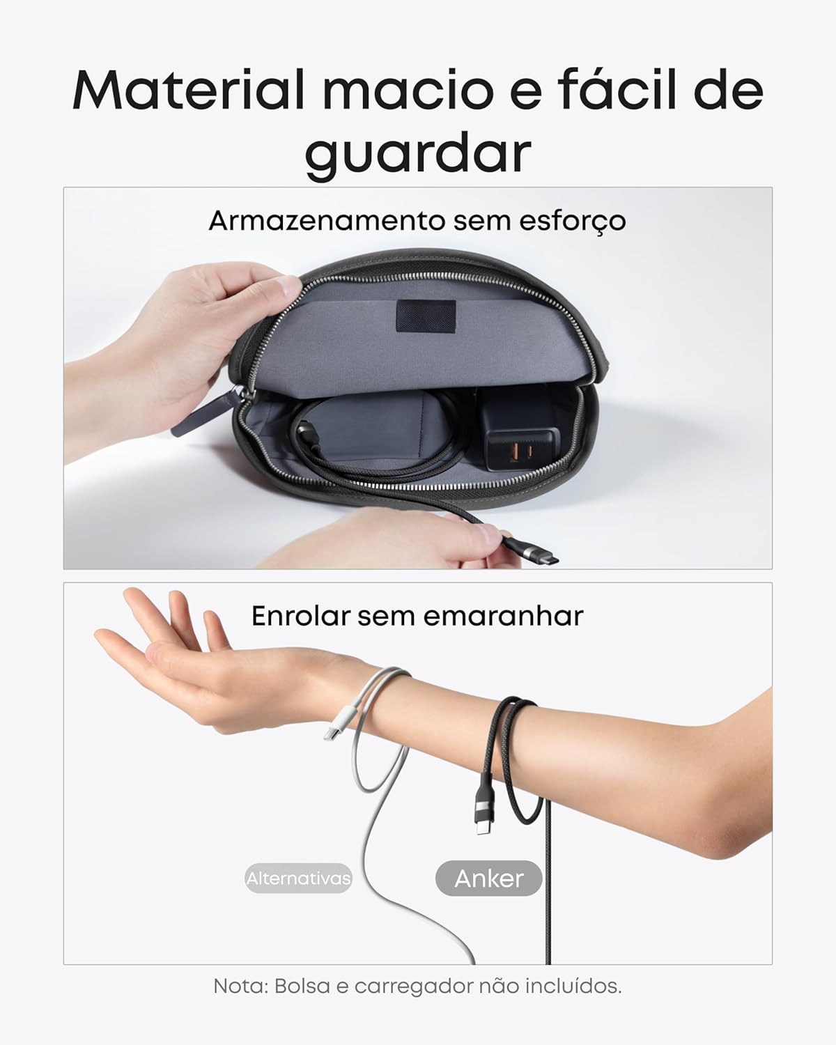 Destaca qualidade de construção, sensação de toque e robustez do cabo.
