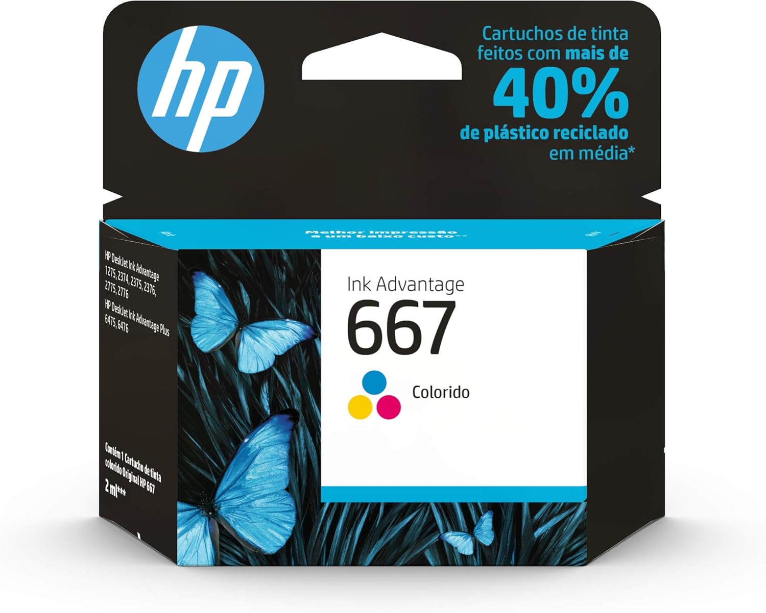 Cartucho de Tinte Hp 667 Colorido Original (3Ym78Ab) para Impressora Deskjet 2376, 2776, 6476, 5076, 5276