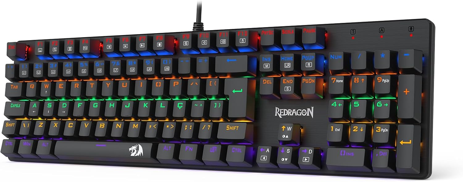 Teclado Mecânico Gamer Redragon Valheim Iluminação Rainbow Preto Switch Brown K608-R (Pt-Brown)