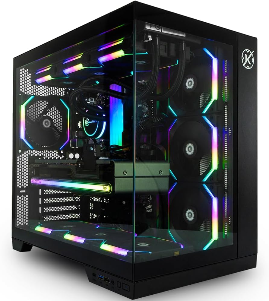 Destaca o design geral, o acabamento em preto e a proposta visual premium com transparência dos componentes.