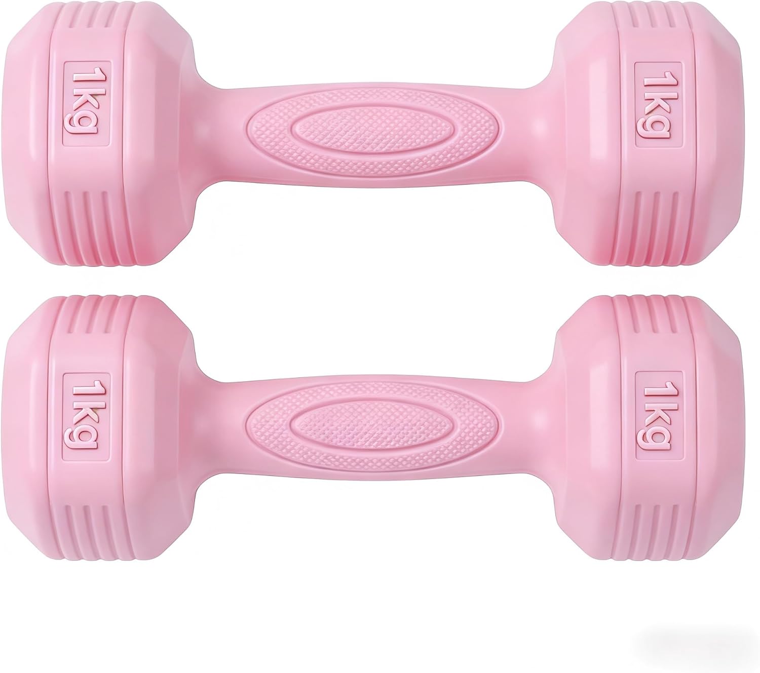 Halteres 1Kg Par Em Pe, Rosa, Design Hexagonal Antirrolamento, Cabo Antiderrapante, para Musculação, Yoga e Pilates