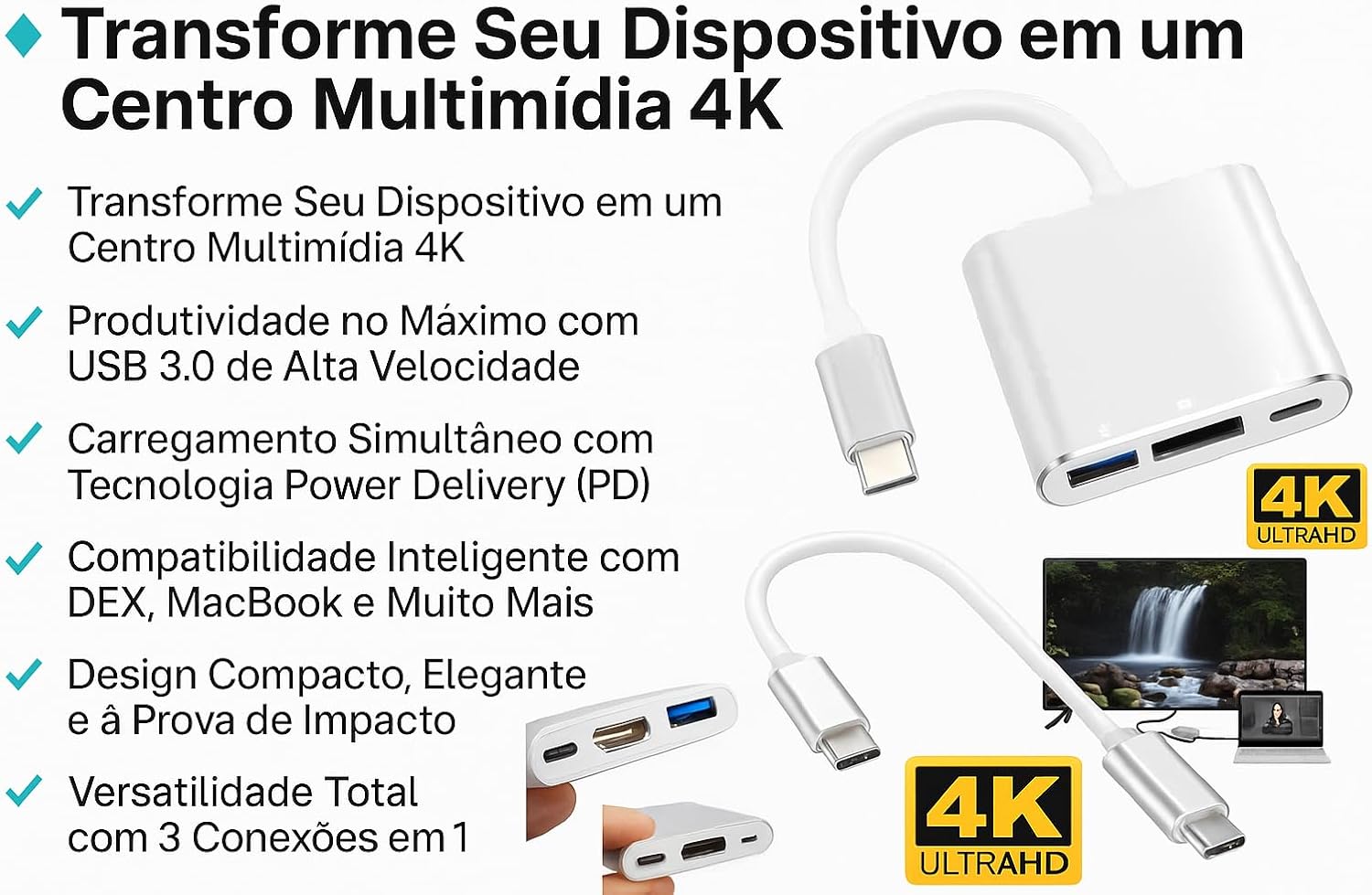 Evidencia a função principal de transmitir vídeo para tela maior via HDMI.