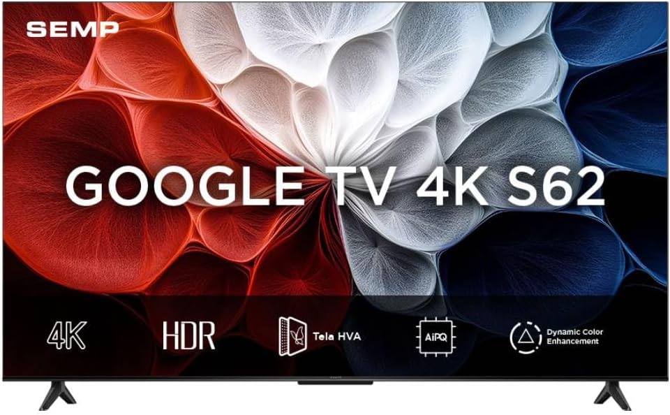 Ajuda a destacar o design sem bordas, o tamanho de 55" e a presença visual premium do produto.