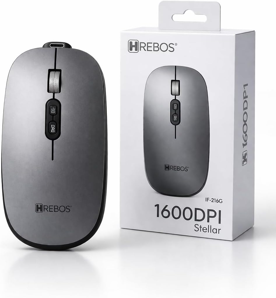 Mouse sem Fio Bluetooth, Recarregável, Ergonômico, Ultra Fino Bluetooth USB-C Dpi Ajustável 1600 Compacto, Silencioso para Notebook, Pc, Mac, Trabalho, Escritório, Profissional