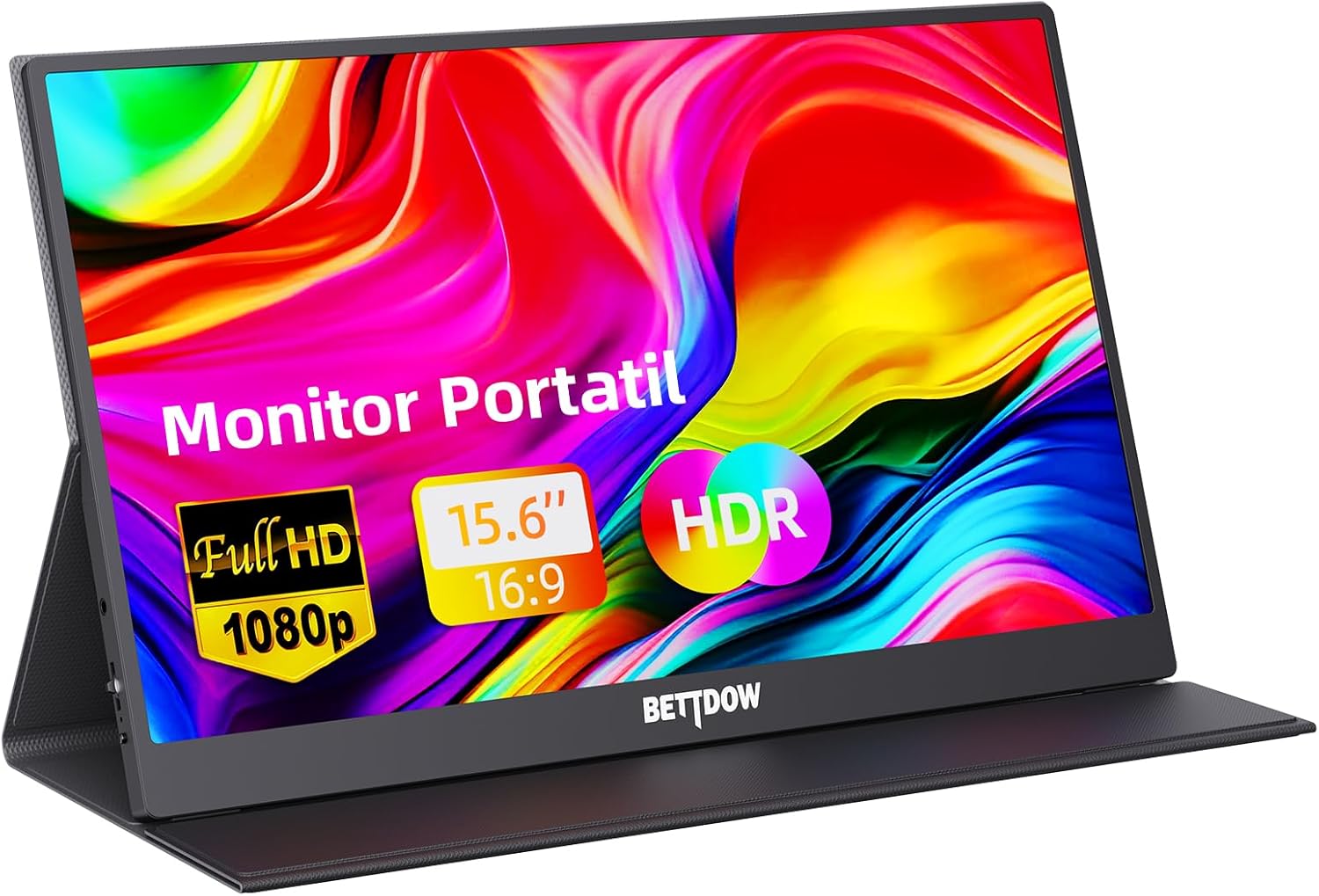 Bettdow Monitor Portatil 15,6'', Fhd 1080P Monitor Portátil Conectado com USB C Dupla/Hdmi, Ips Extensor de Tela para Notebook com Vesa e Funda Inteligente Magnético, Plug And Play