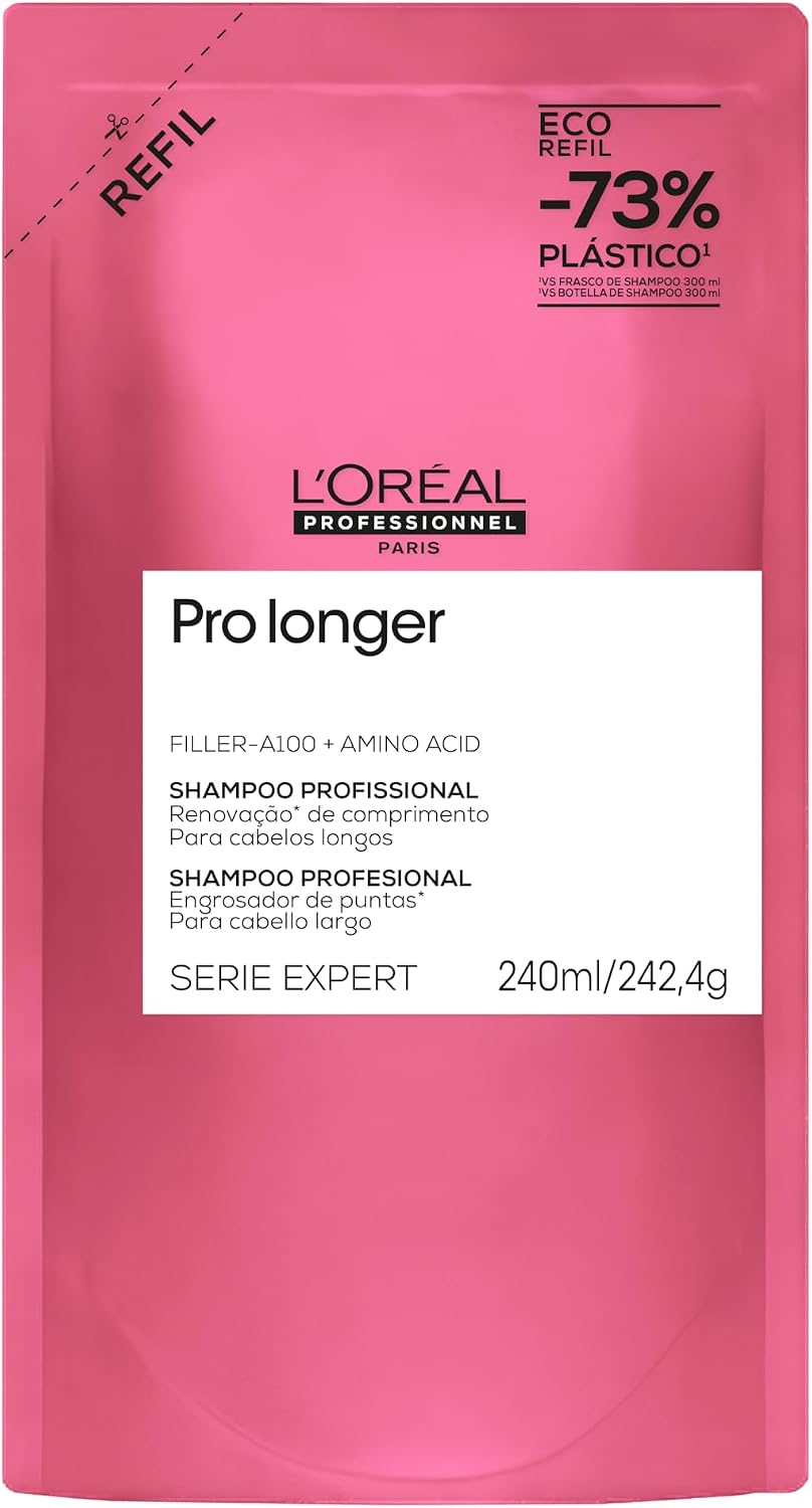 L'oréal Professionnel Serie Expert Pro Longer, Shampoo para Cabelos Longos com Pontas Danificadas, Preenche e Fortalece a Fibra com Filler-A100 e Aminoácidos, Tecnologia Co-Emulsão, 240Ml