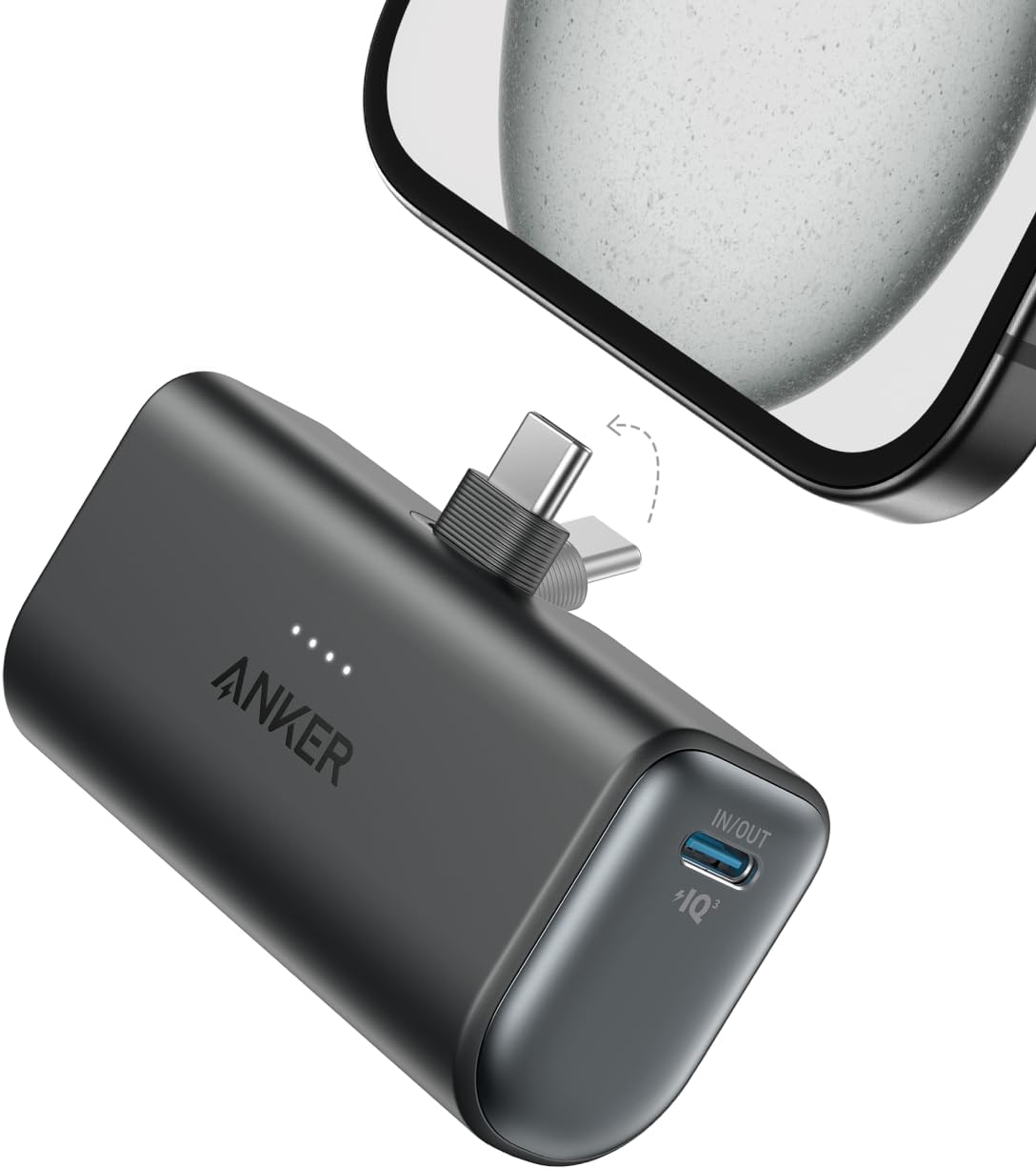 Anker Carregador Portátil, Nano Power Bank 5.000Mah com Cabo USB-C Integrado, Carregamento Rápido de Até 22,5W, Compatível com Iphone 17/16/15, Samsung Galaxy S22/S23, Ipad Pro/Air, Airpods e Mais