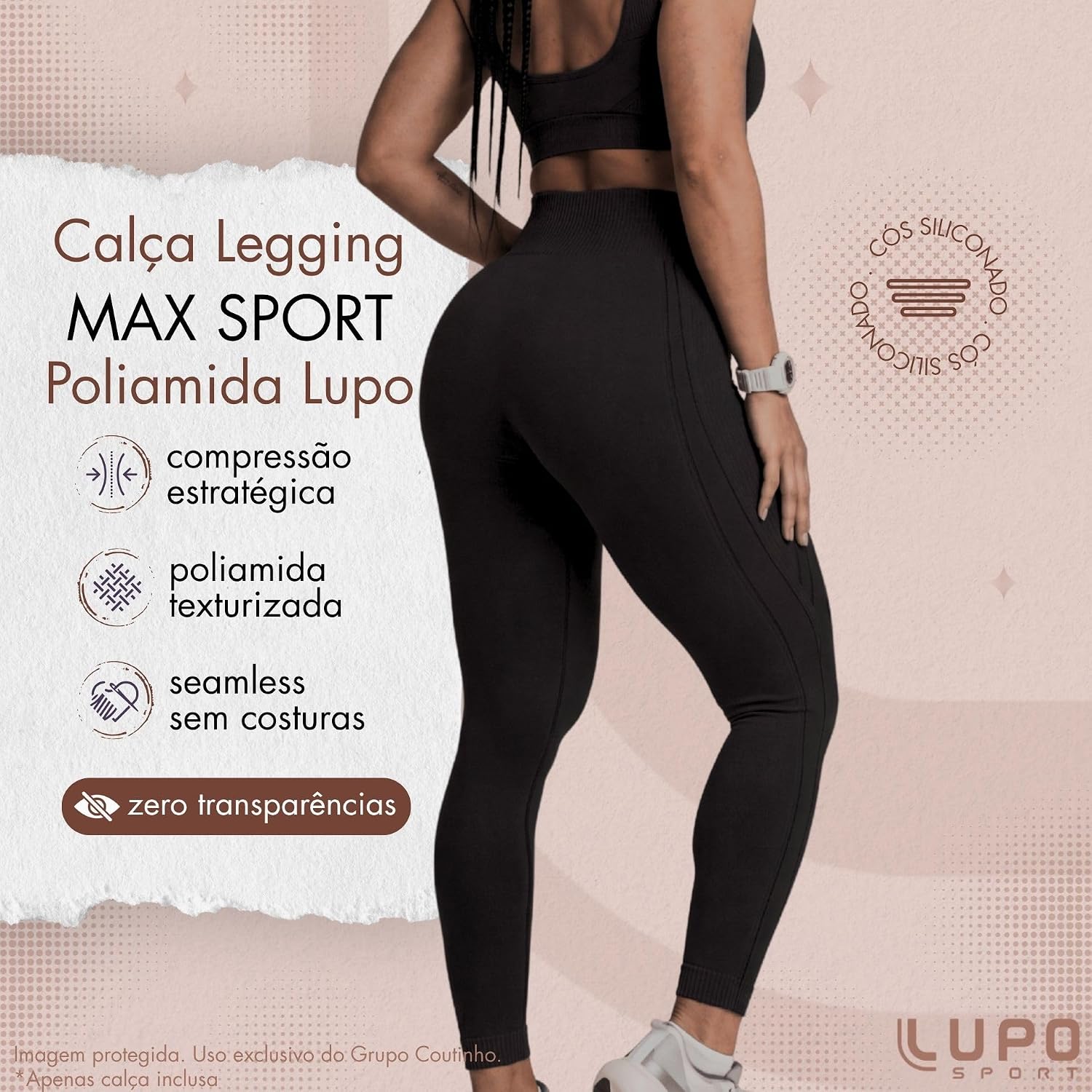 Destaca o caimento real, a silhueta e como a legging se comporta em uso.