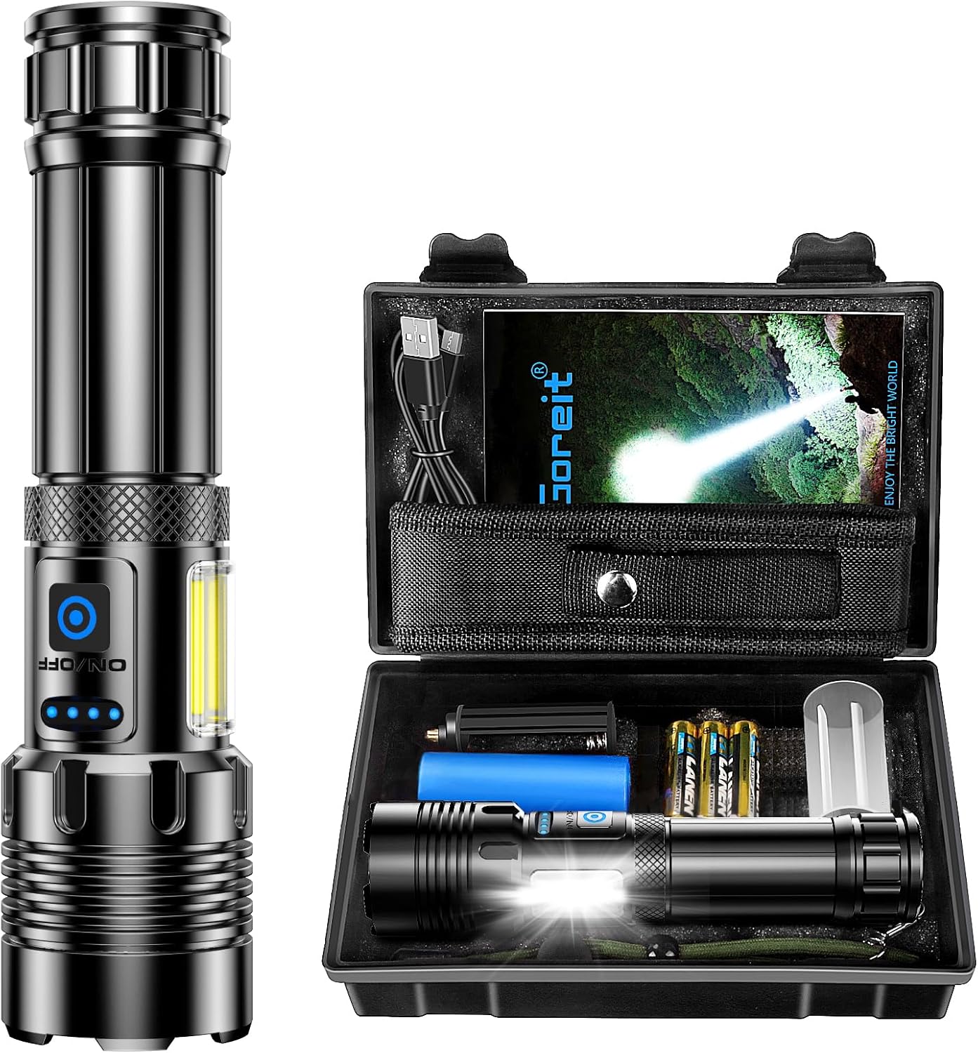 Lanterna LED Recarregável 10000Lúmen, Lanternas Tatica Militar Há 7 Modos, Xhp90.2 Chip, Lanternas Potente Zoom de Longo Alcance, Lanternas para Acampamento, Pesca Emergências, Super Lanterna USB LED