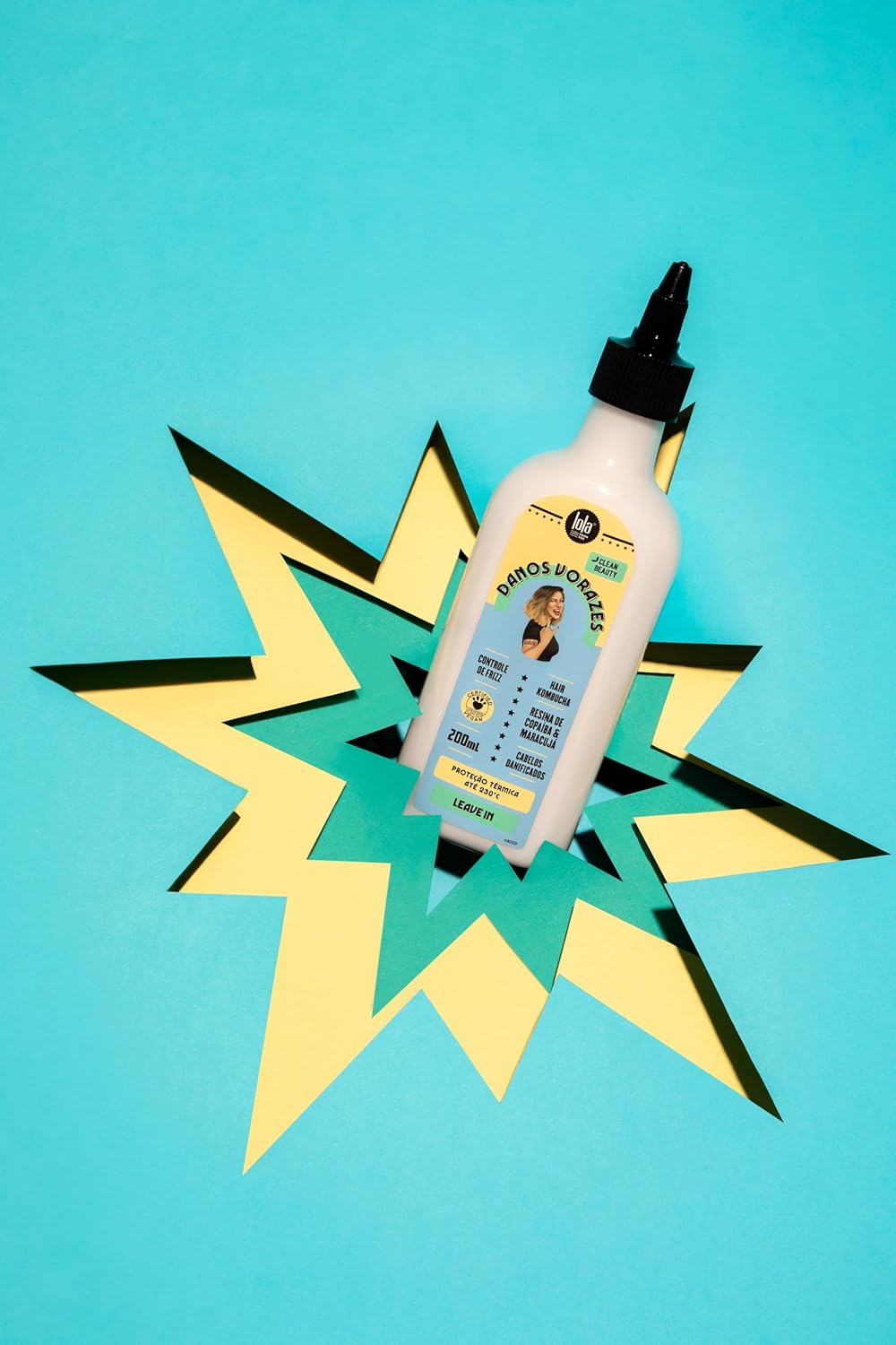 Destaca promessas principais do leave-in, como reparação, proteção térmica e controle de frizz, reforçando os benefícios declarados.