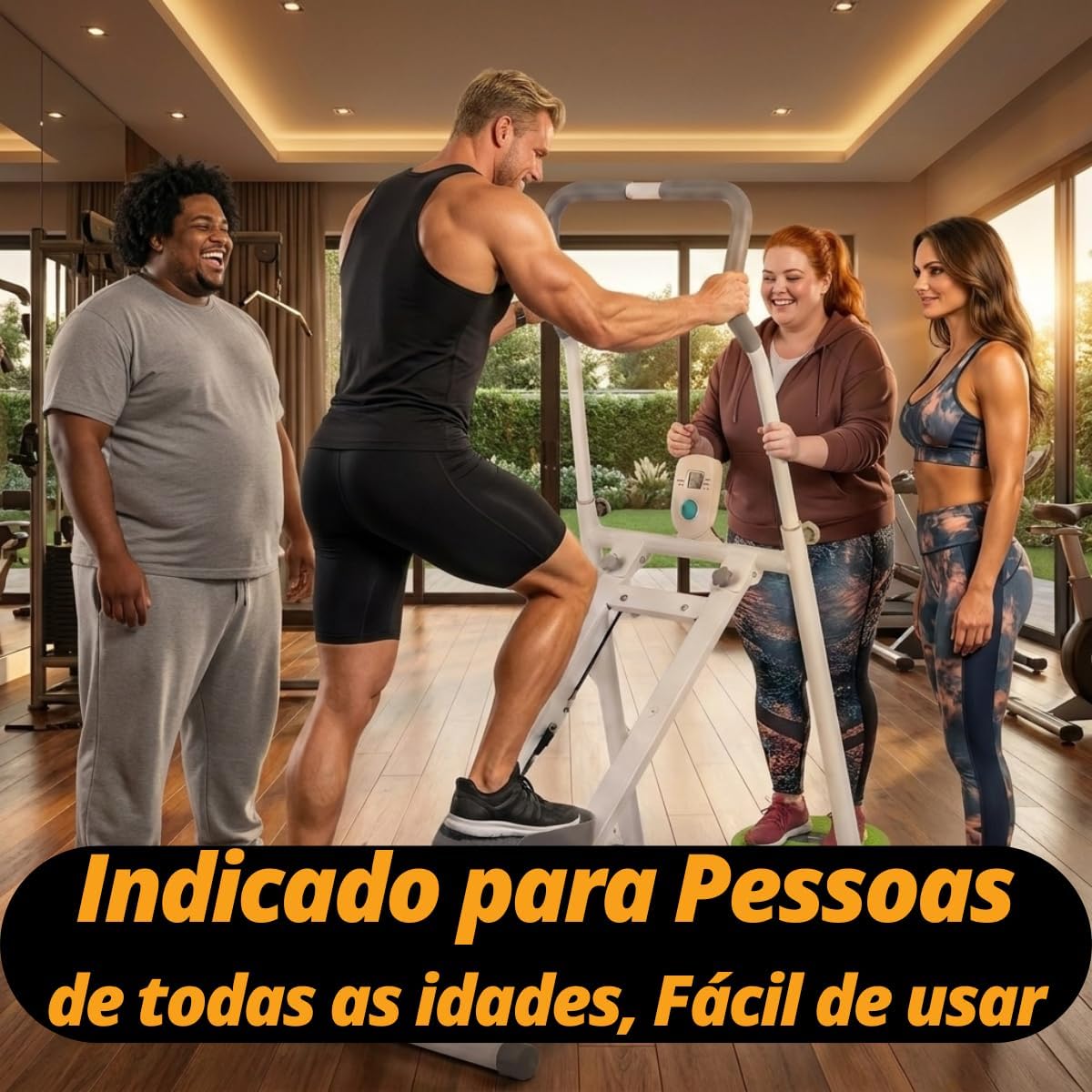 Mostra a ergonomia, a inclinação e o tamanho real do equipamento.