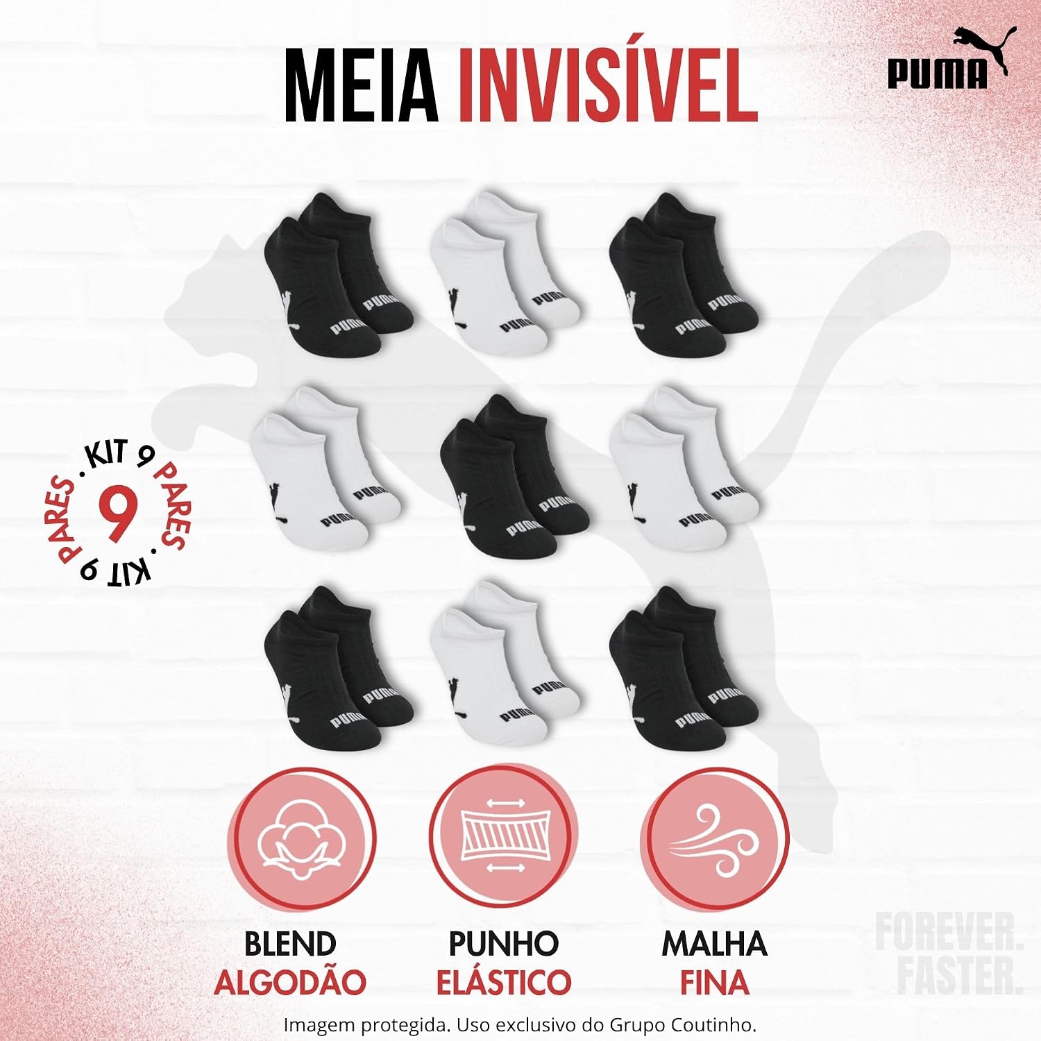 Destaca a proposta de discrição e o encaixe invisível em diferentes tipos de sapato.