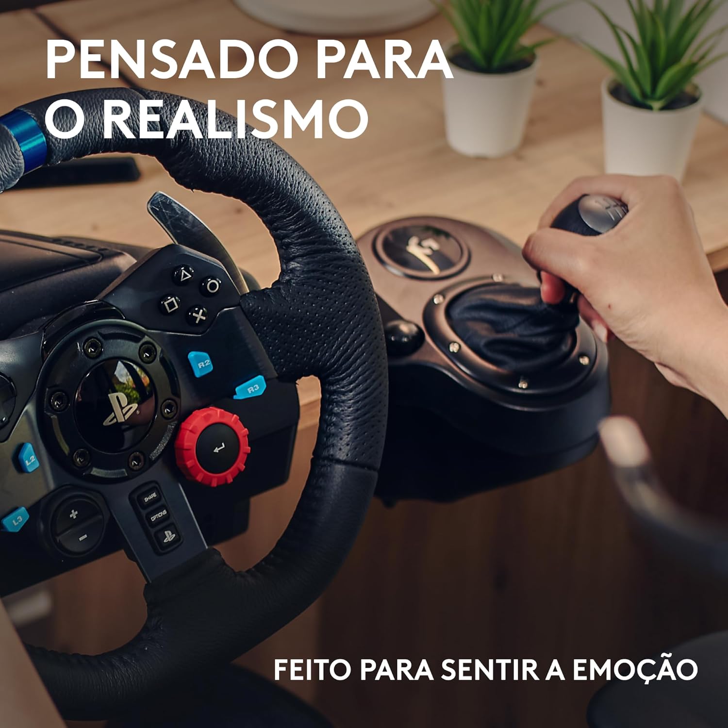 Ajuda a destacar o acabamento premium, o design inspirado em carro de corrida e a ergonomia do volante.