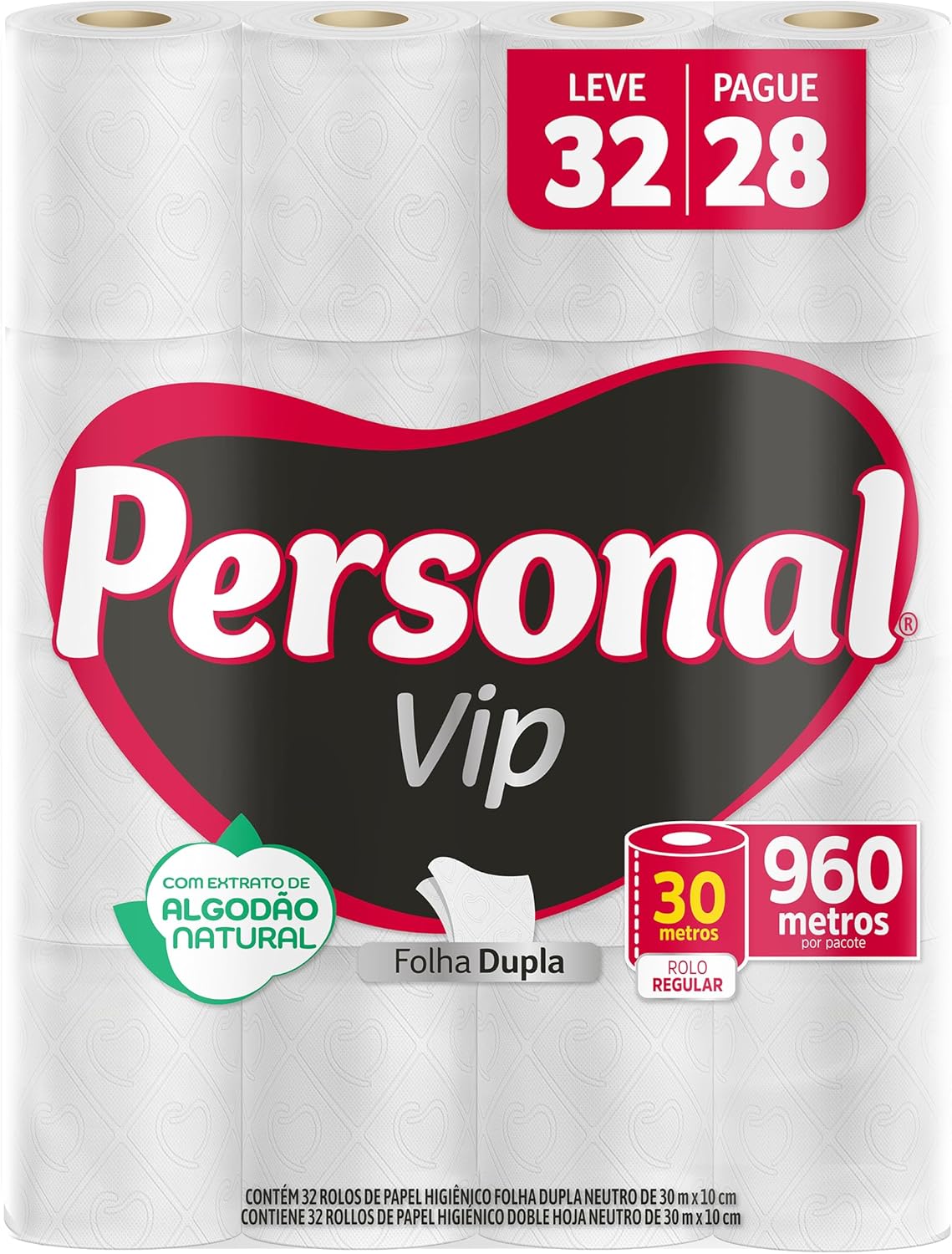 Personal Papel Higiênico Vip Folha Dupla Leve 32 Pague 28 Rolos 30M