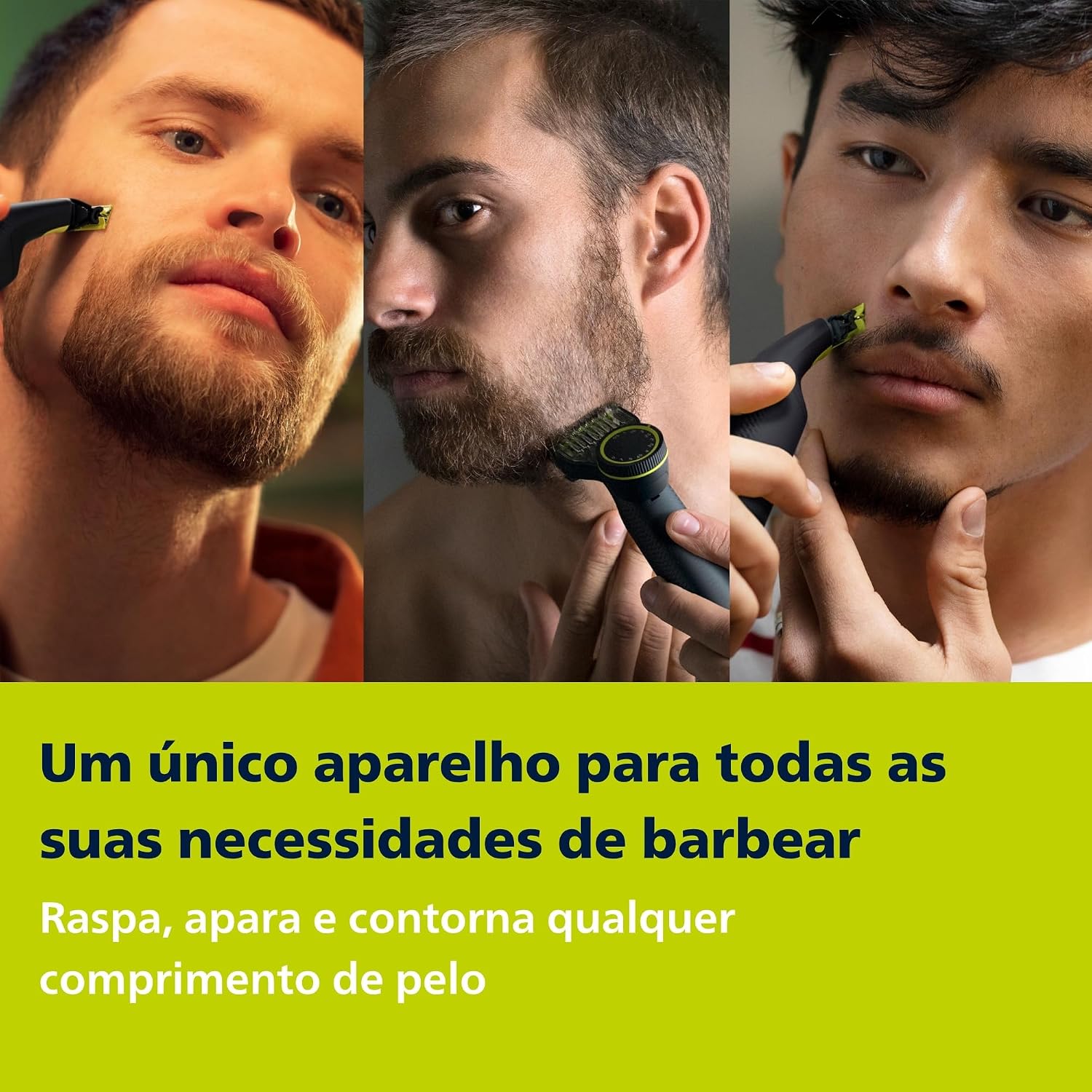 Mostra a usabilidade real, o controle na mão e a adaptação às curvas do rosto.