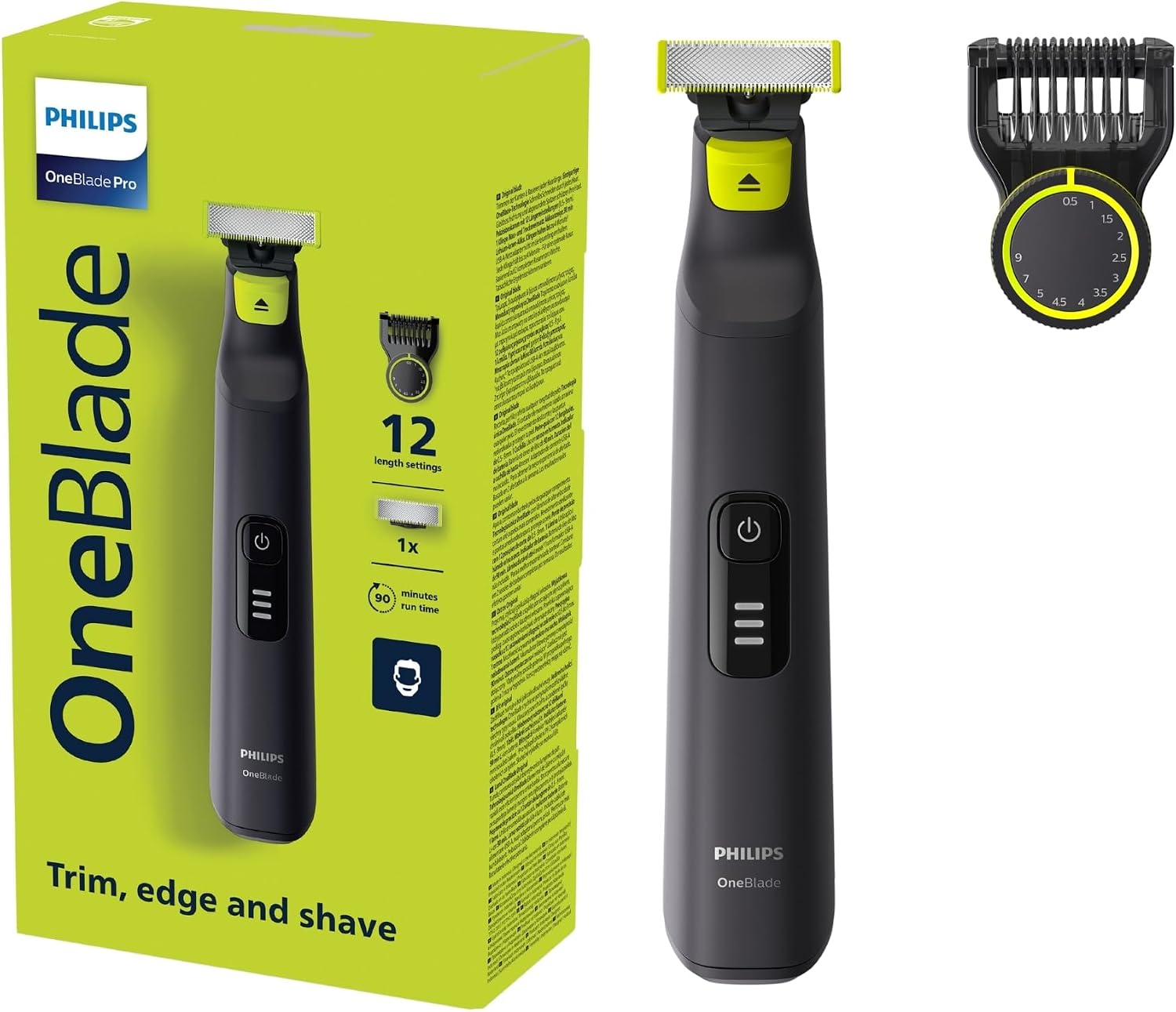 Philips Oneblade Pro Barbeador e Aparador Elétrico 12 Tamanhos Em 1 Pente | Apara e Barbeia com Precisão | Display Indicador de Bateria | Lâmina Dupla Face | À Prova D'água | Qp6532/10