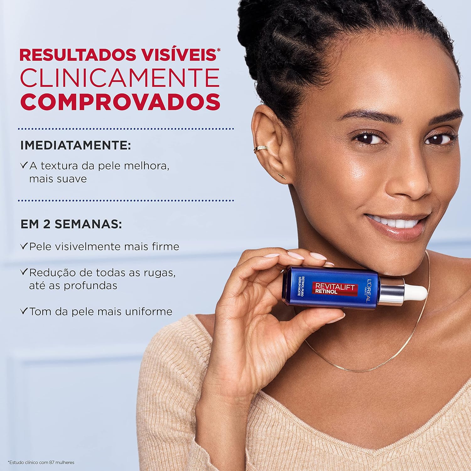 Ajuda a transmitir como o produto entra na rotina diária e reforça a ideia de tratamento noturno.