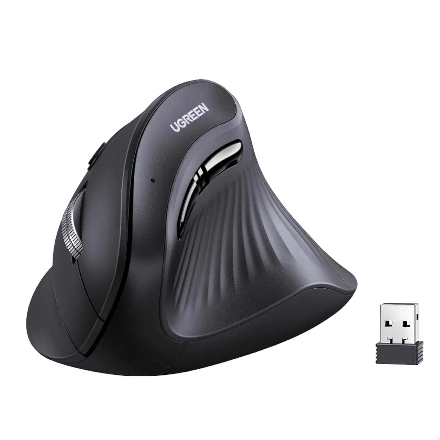 Ugreen Mouse Ergonômico Vertical sem Fio 5 Botões Clique Silencioso | Bluetooth e 2,4 Ghz, com Receptor USB, 4 Níveis de Dpi Até 4000, Compatível com Windows, Linux, Mac, Android e Chrome