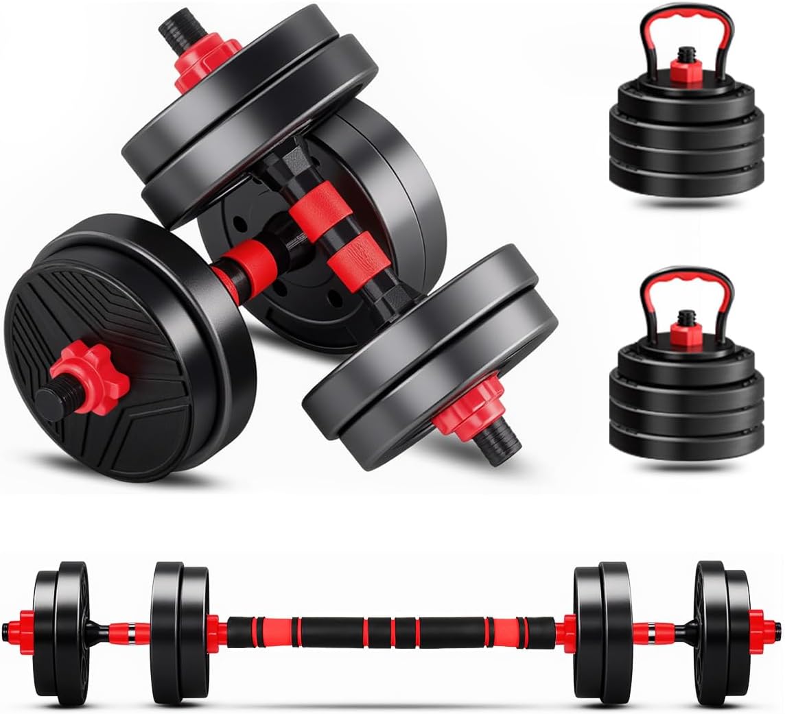 Kit Haltere 6 Em 1 Ajustável para Musculação - 15Kg Preto - Multifuncional com Barra e Kettlebell
