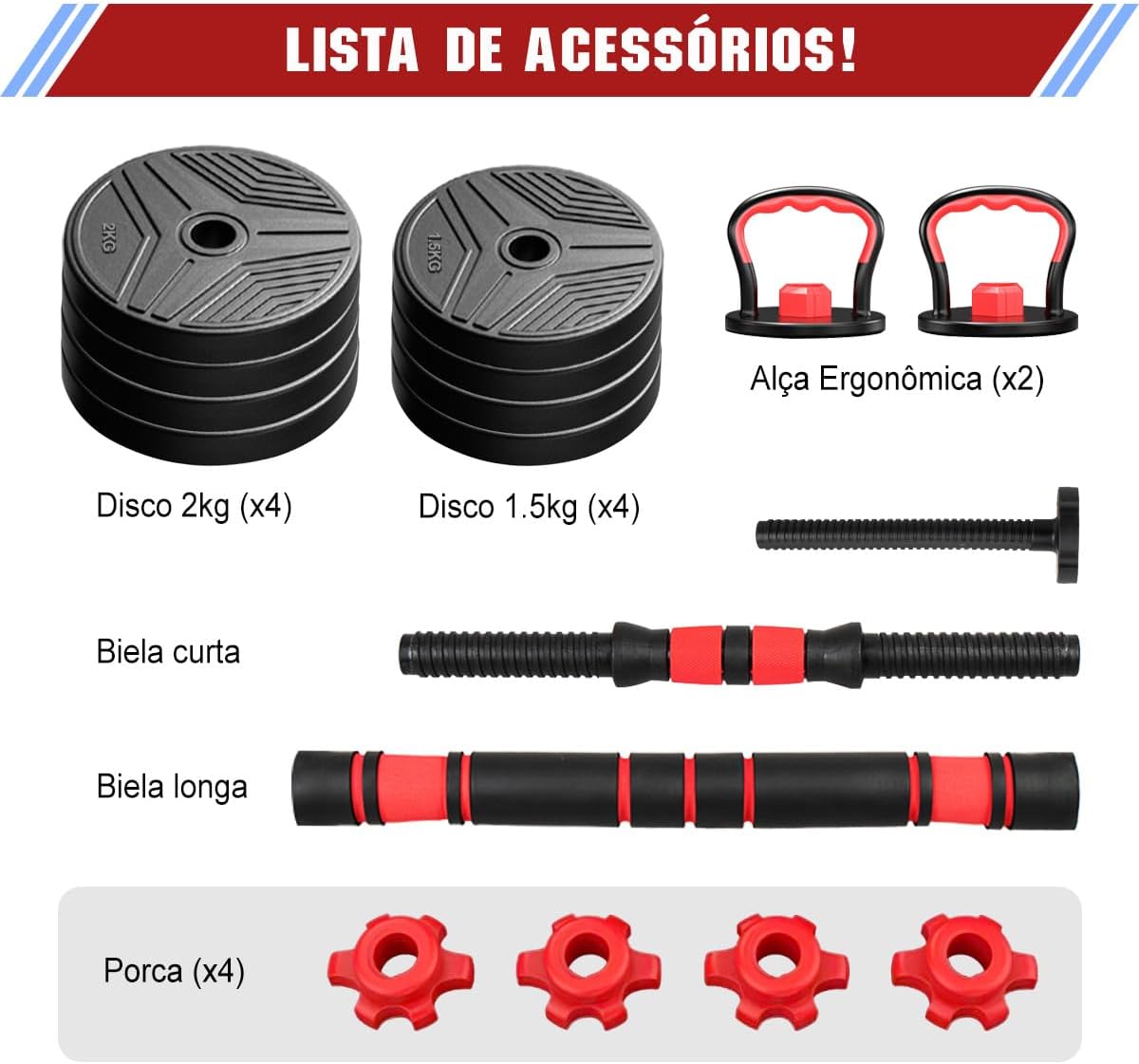 Reforça o caráter modular do produto e a quantidade de itens incluídos no conjunto.