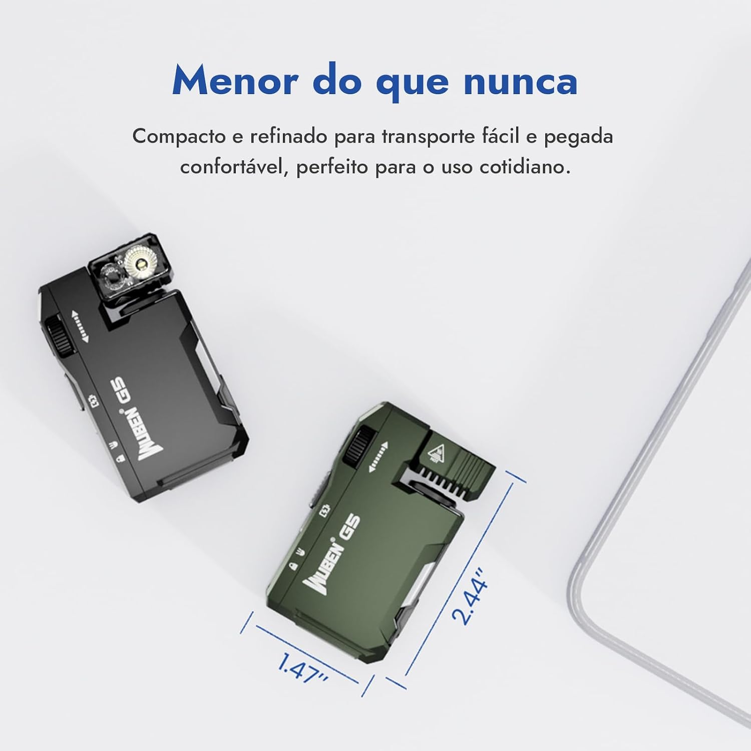 Destaca acabamento, interface física e sensação de produto bem construído.